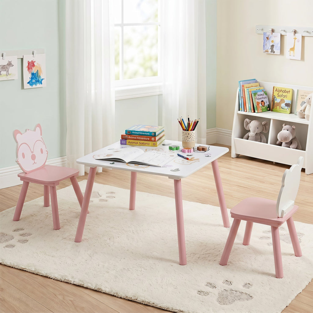 Kids Table and Chair Set with Animal Patterns, 3-Piece