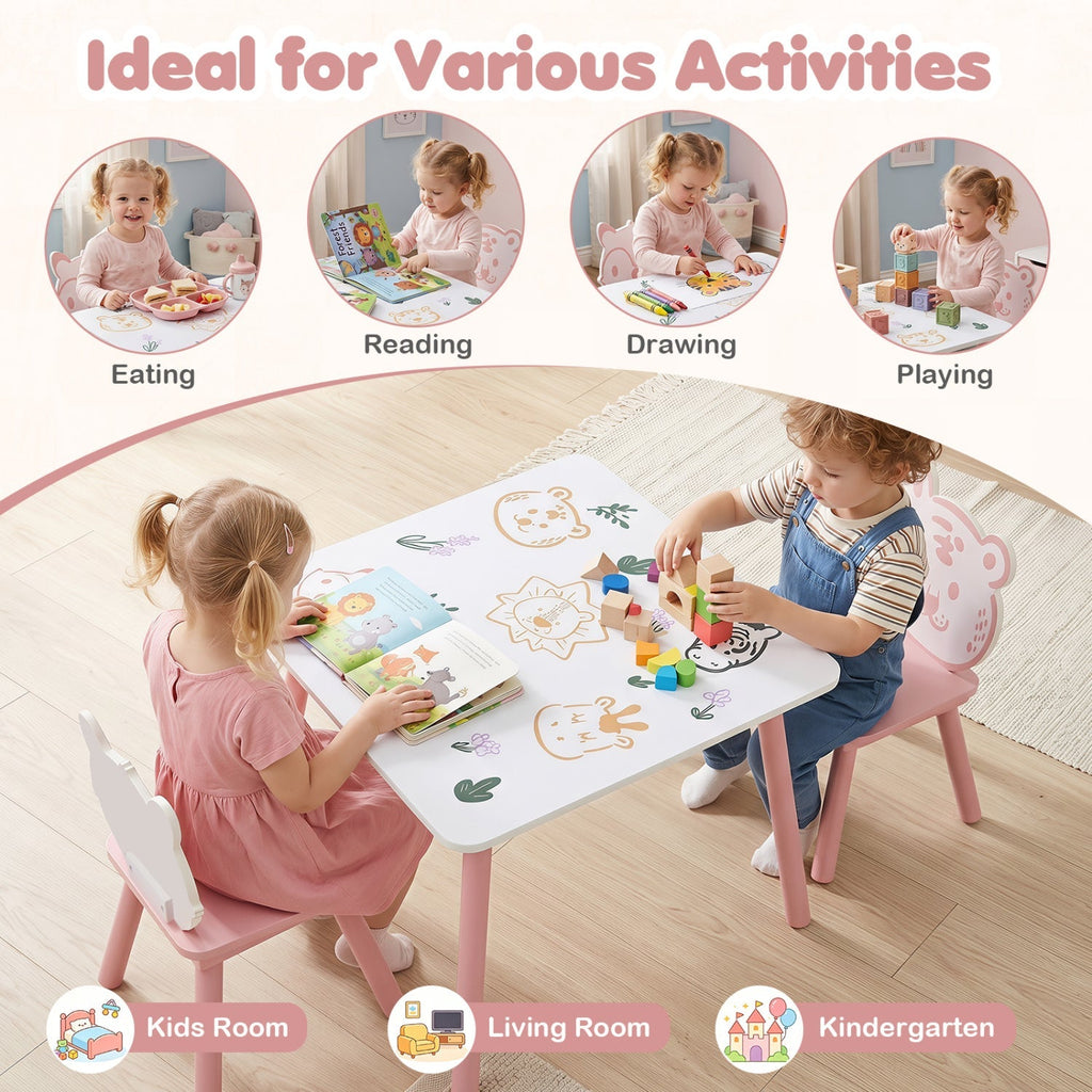 Kids Table and Chair Set with Animal Patterns, 3-Piece