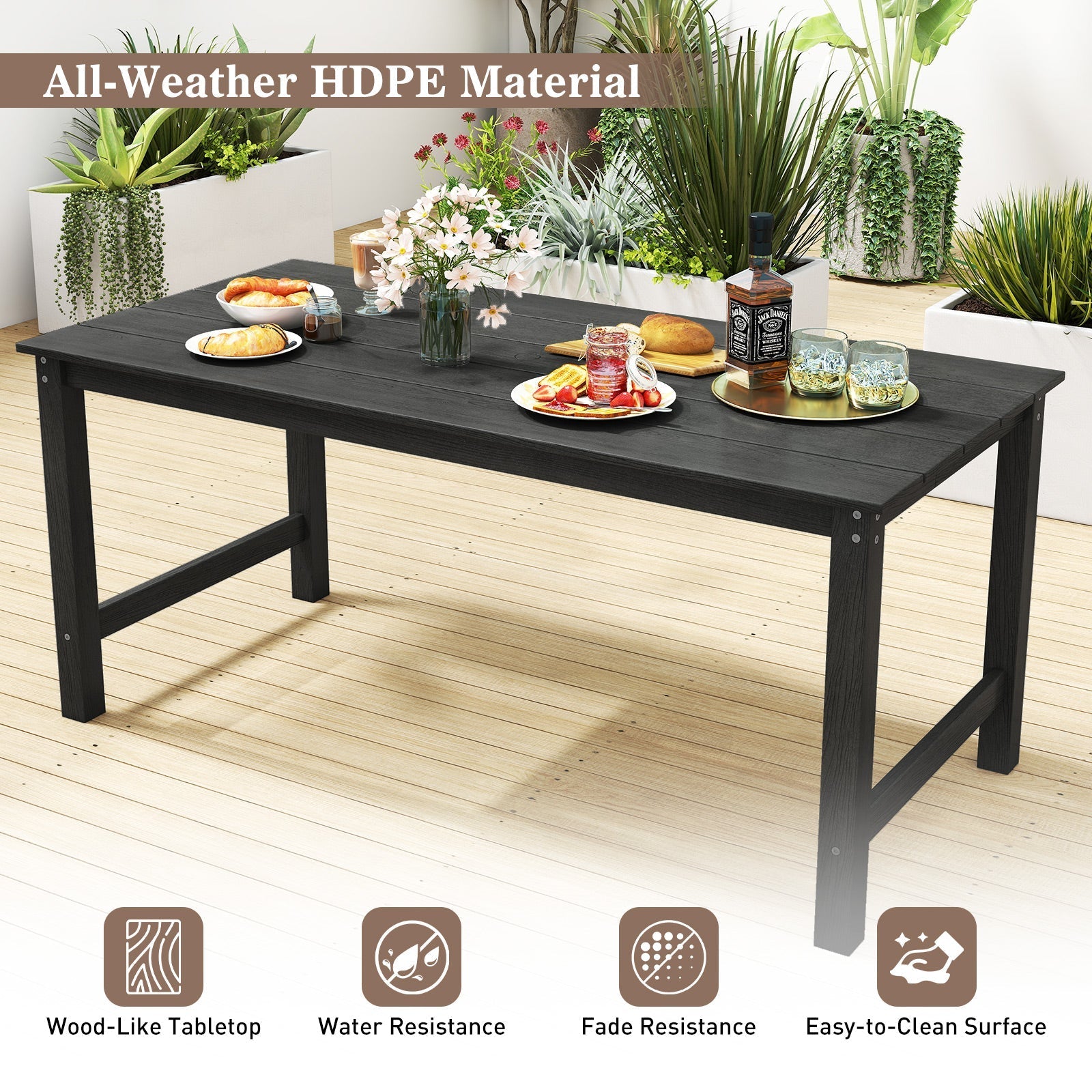 3 Pieces Outdoor Dining Table Set with 2 Benches