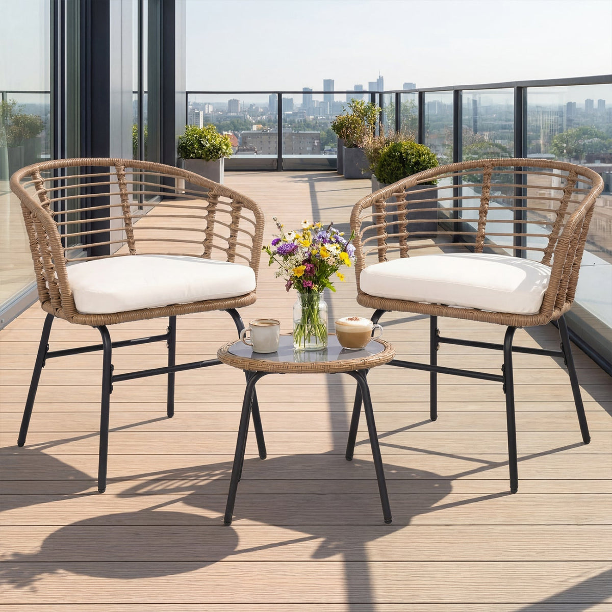 3-Piece Patio Conversation Set with Cushions