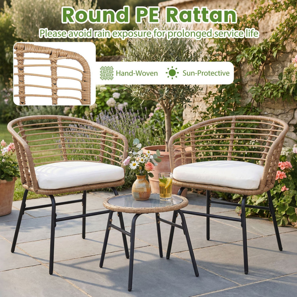 3-Piece Patio Conversation Set with Cushions