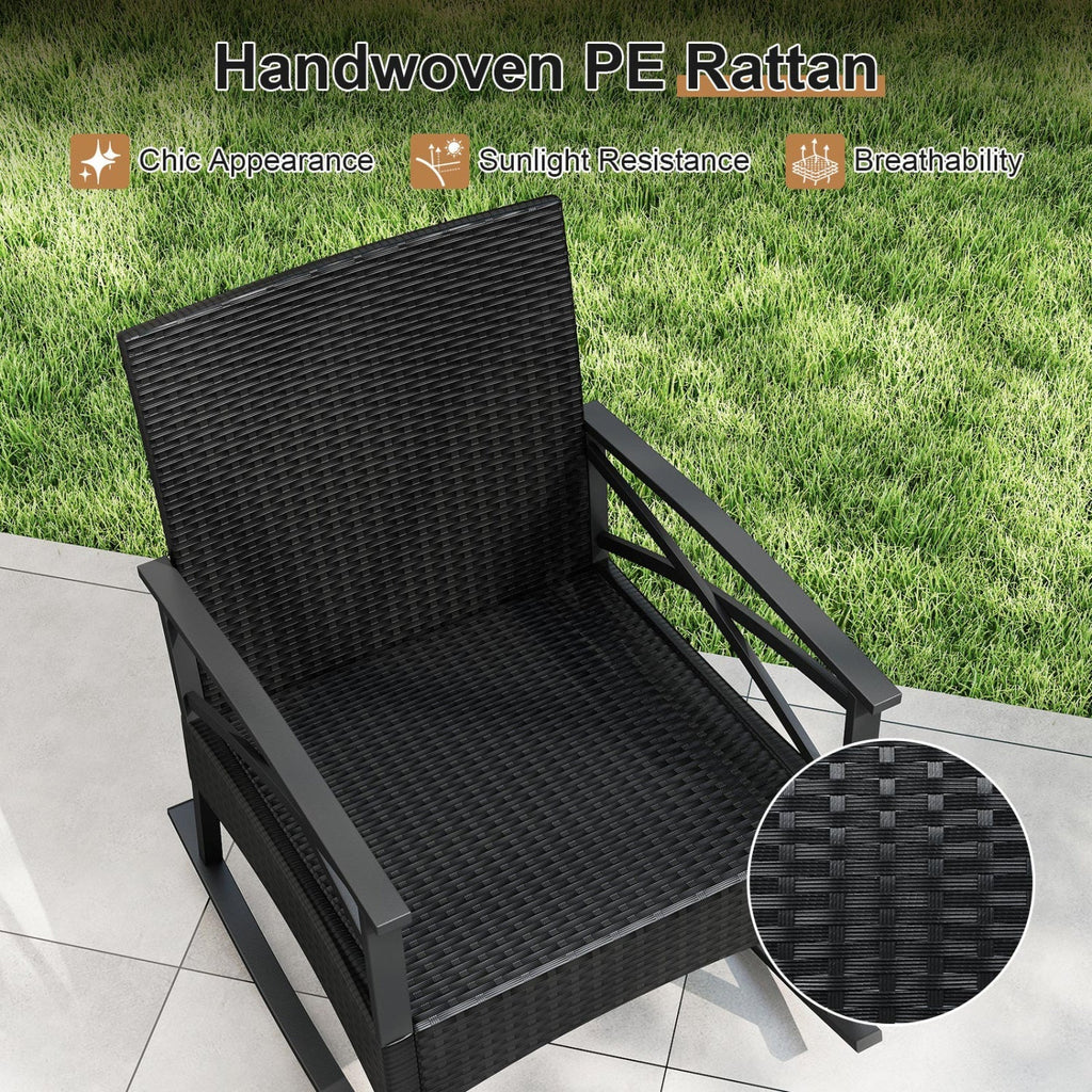 Outdoor Rattan Rocking Chair Set with Side Table - 3 Pieces