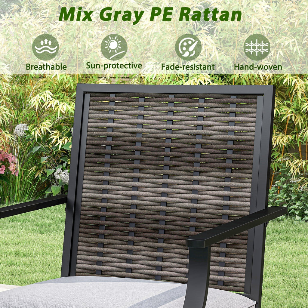 3 Pieces Outdoor Swivel Bar Set High Top Patio Bar Table and Rattan Wicker Chairs