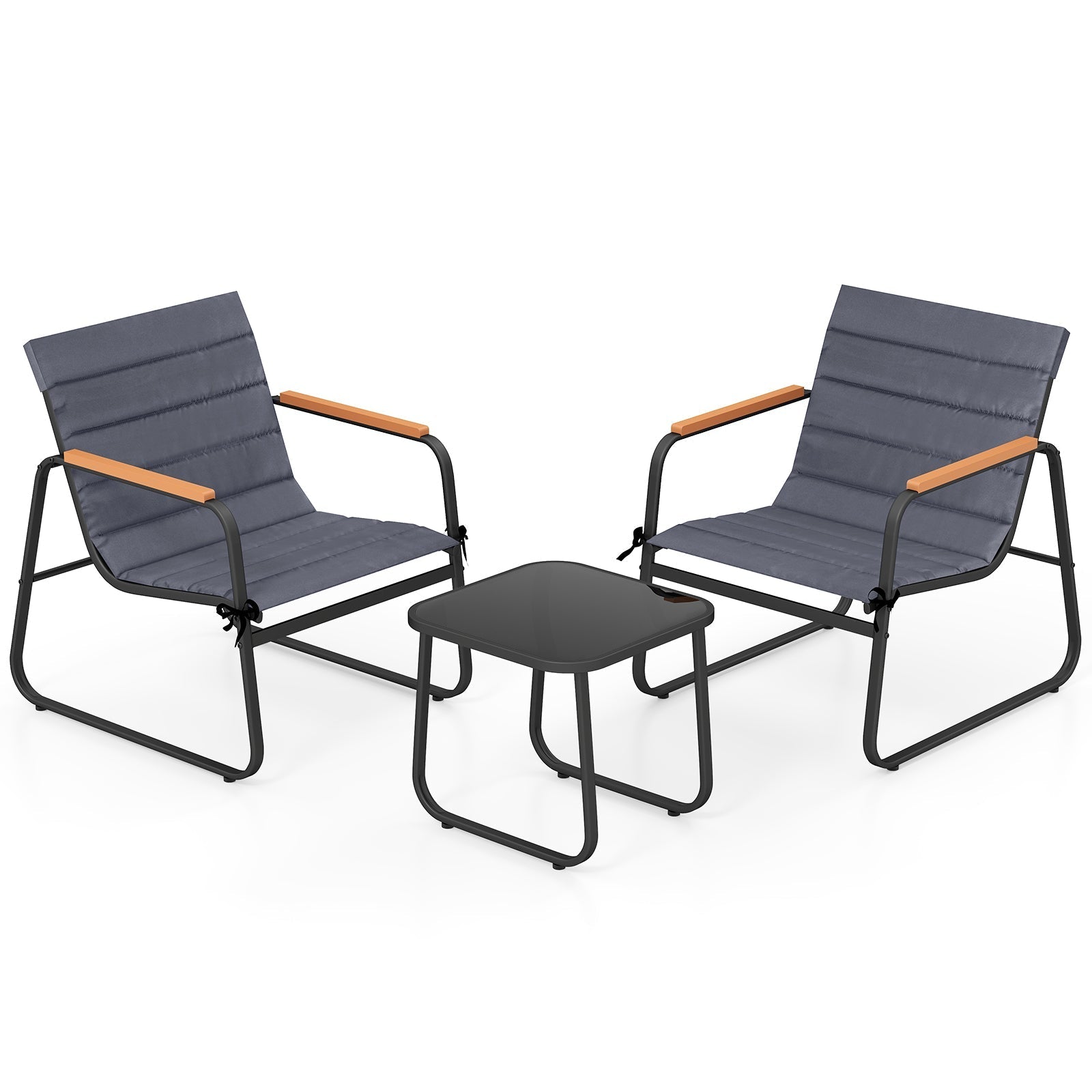 3 Pieces Patio Bistro Set Outdoor Fabric Conversation Set-Gray