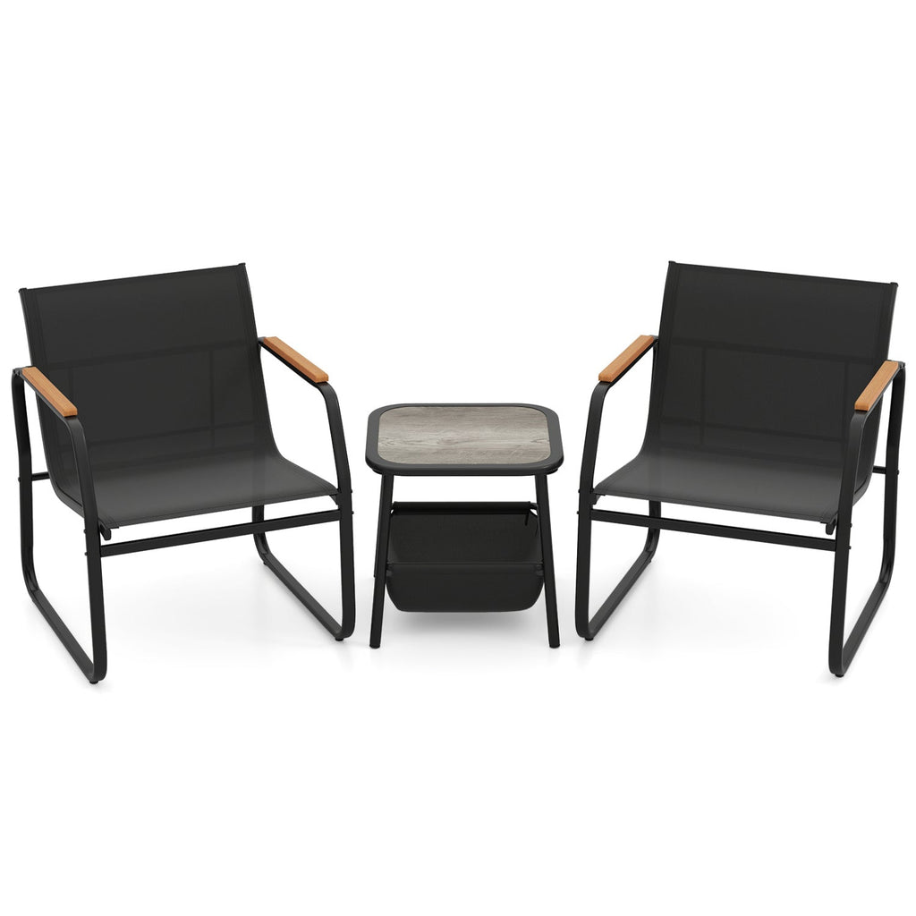 3 Pieces Patio Furniture Set Outdoor Bistro Conversation Set-Brown
