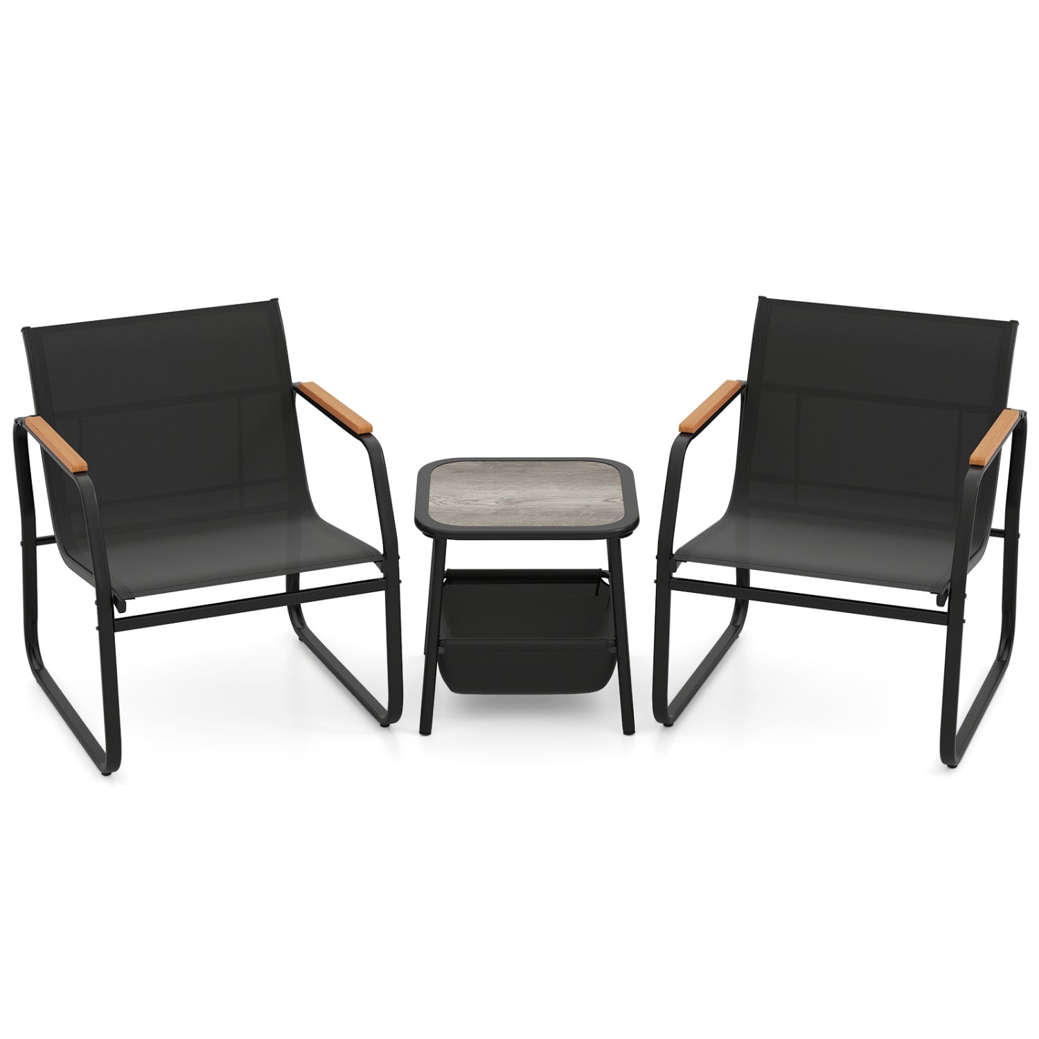 3 Pieces Patio Furniture Set Outdoor Bistro Conversation Set-Brown