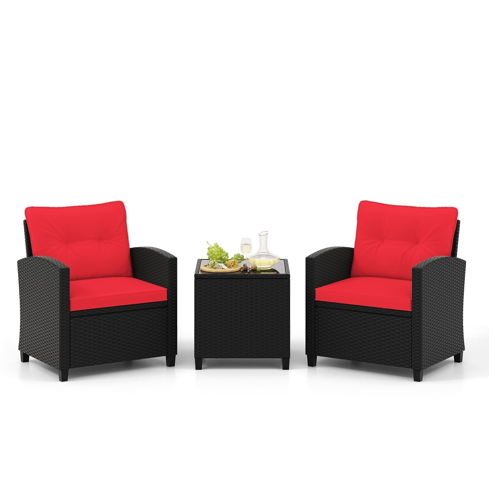 3 Pieces Patio Furniture Set with Tempered Glass Coffee Table