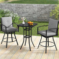 3-Piece Patio Swivel Bar Set with Cushions & Umbrella Hole