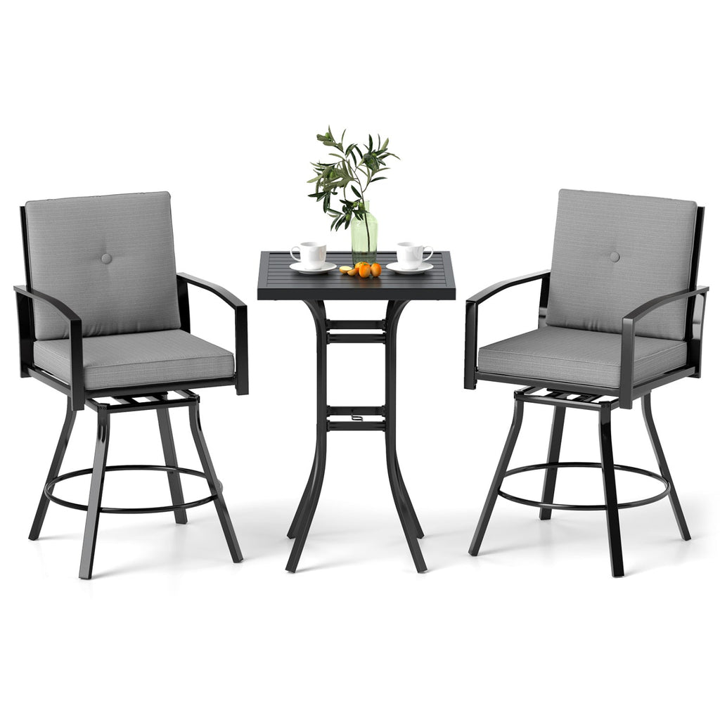 3-Piece Patio Swivel Bar Set with Cushions & Umbrella Hole