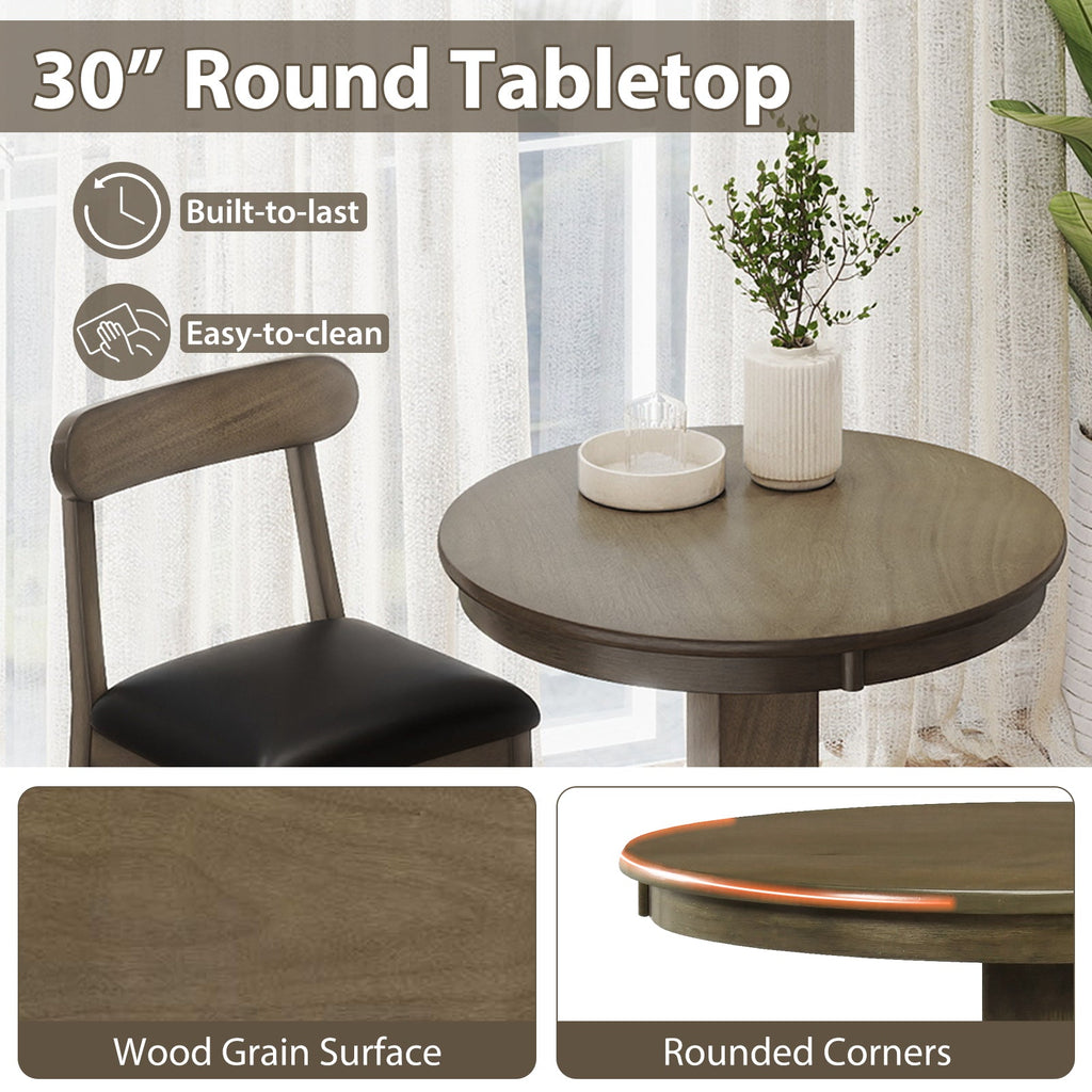 3 Pieces Wood Bar Table Set for 2 Round Pub Table with Pedestal Base and 2 Armless Stools