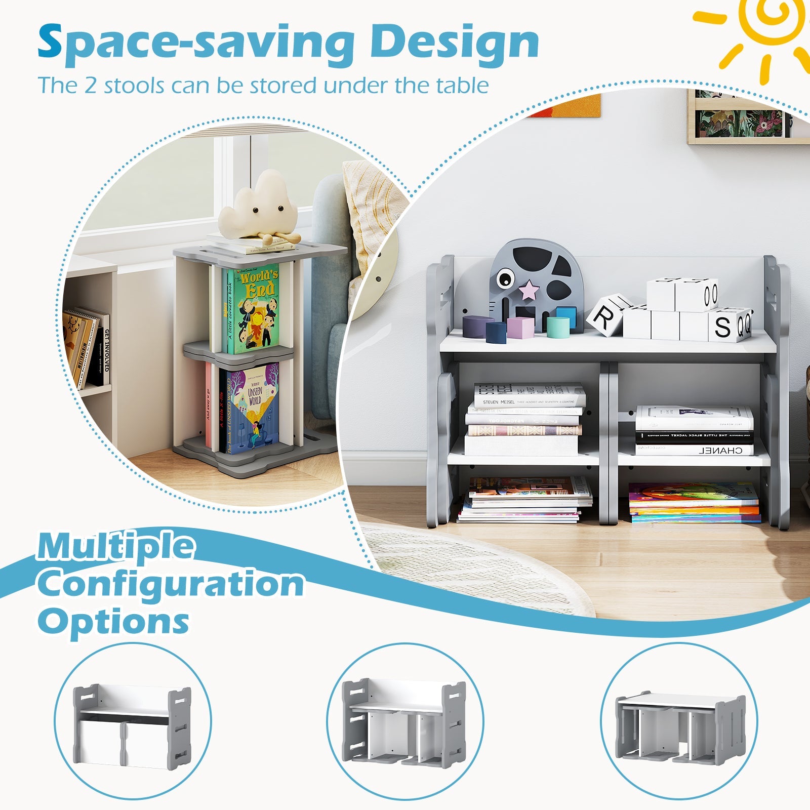 3-Piese Toddler Set with 2 Stools and Activity Table