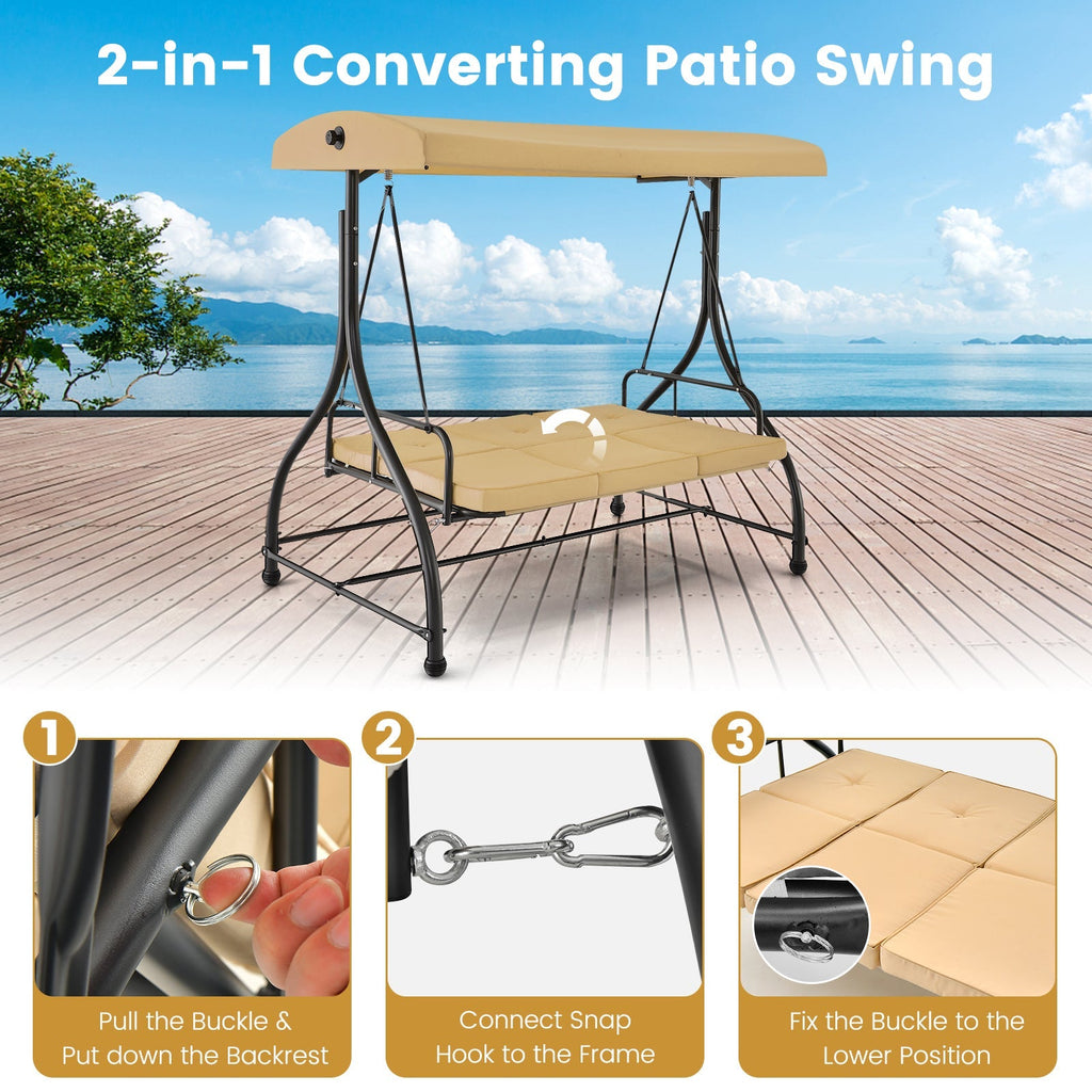 3 Seat Outdoor Porch Swing with Adjustable Canopy