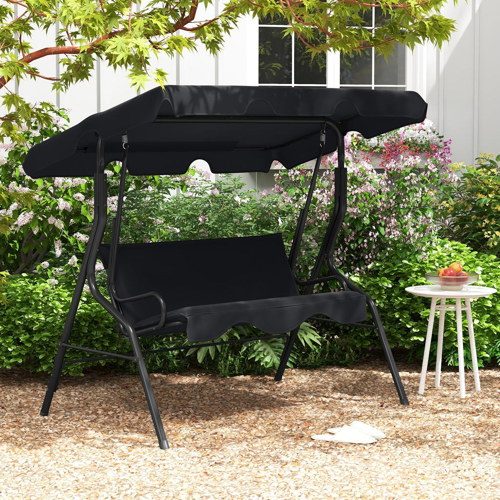 3 Seat Outdoor Patio Canopy Swing with Cushioned Steel Frame-Blue