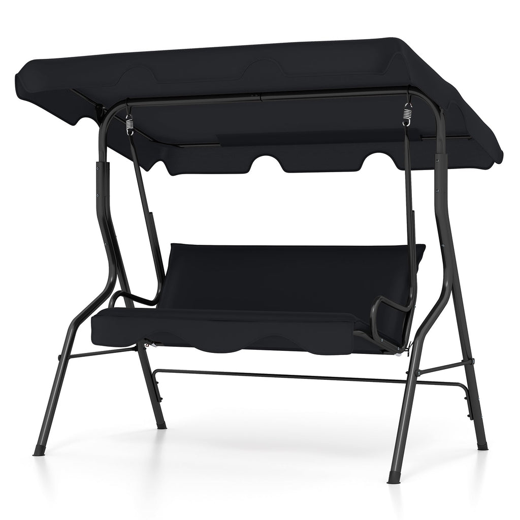 3 Seat Outdoor Patio Canopy Swing with Cushioned Steel Frame-Blue