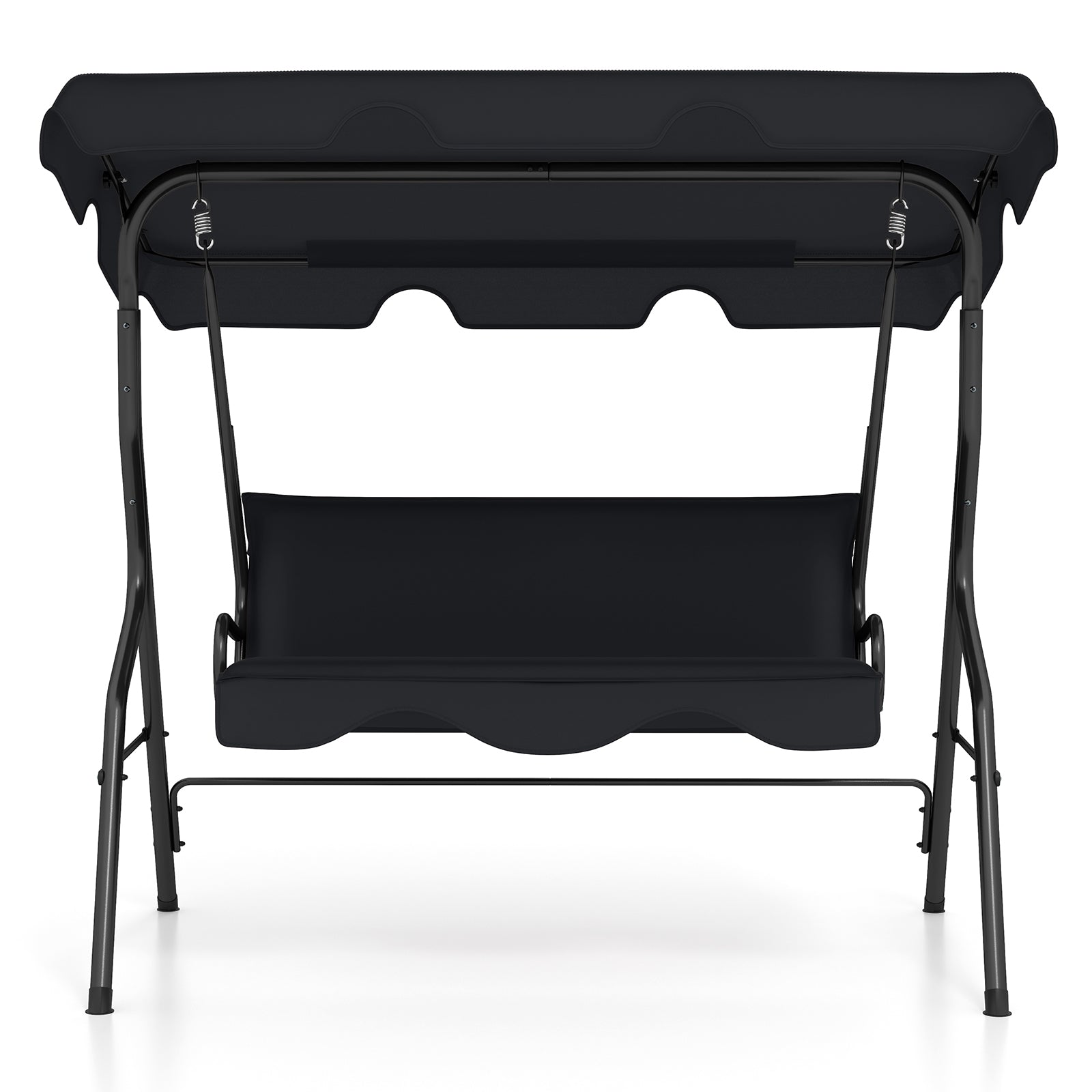 3 Seat Outdoor Patio Canopy Swing with Cushioned Steel Frame-Blue