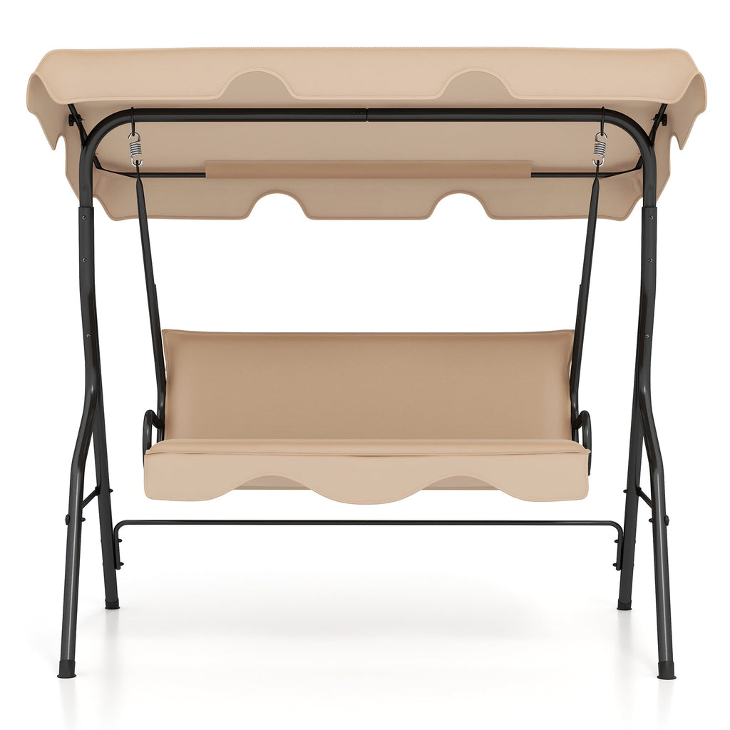 3 Seat Outdoor Patio Canopy Swing with Cushioned Steel Frame-Blue