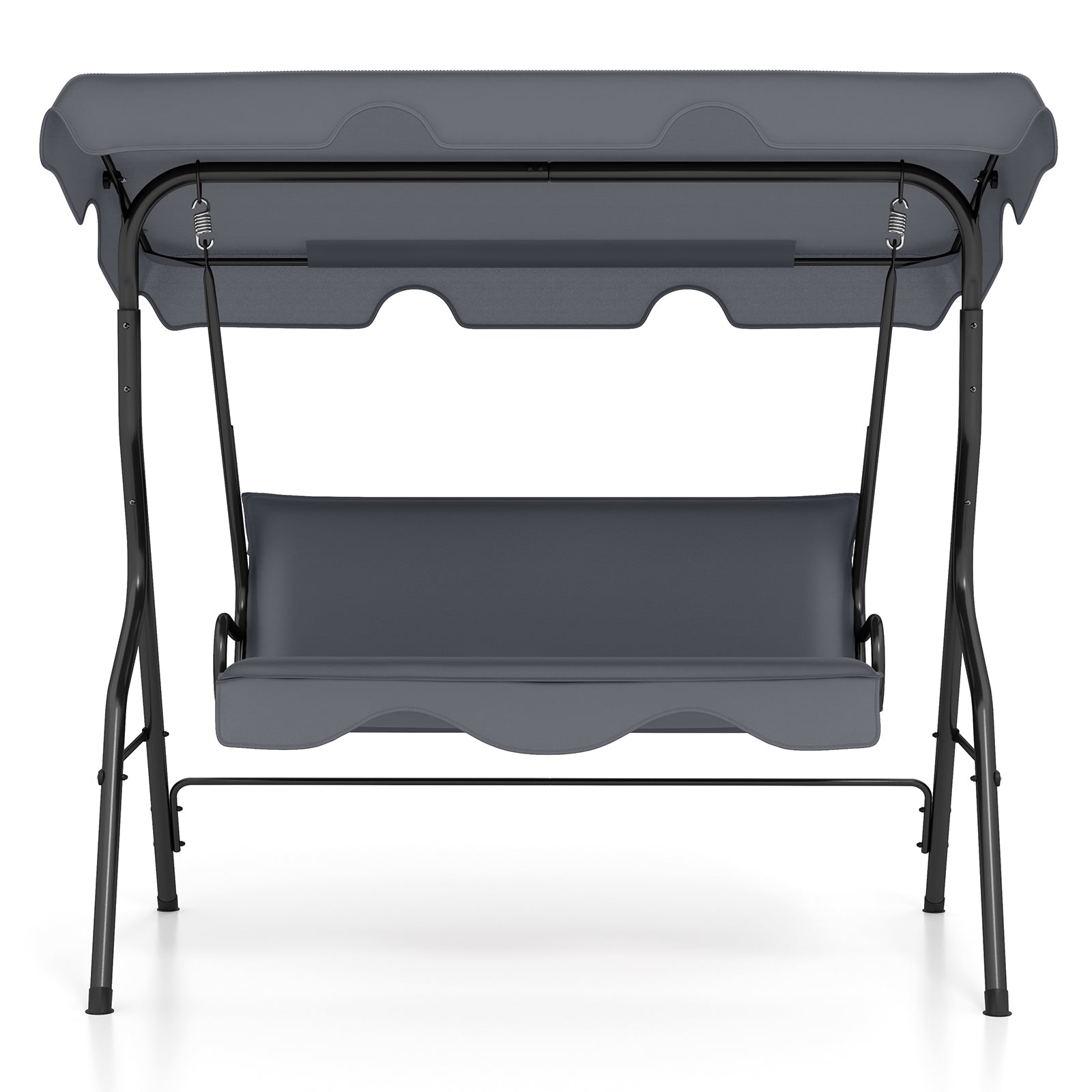 3 Seat Outdoor Patio Canopy Swing with Cushioned Steel Frame-Blue