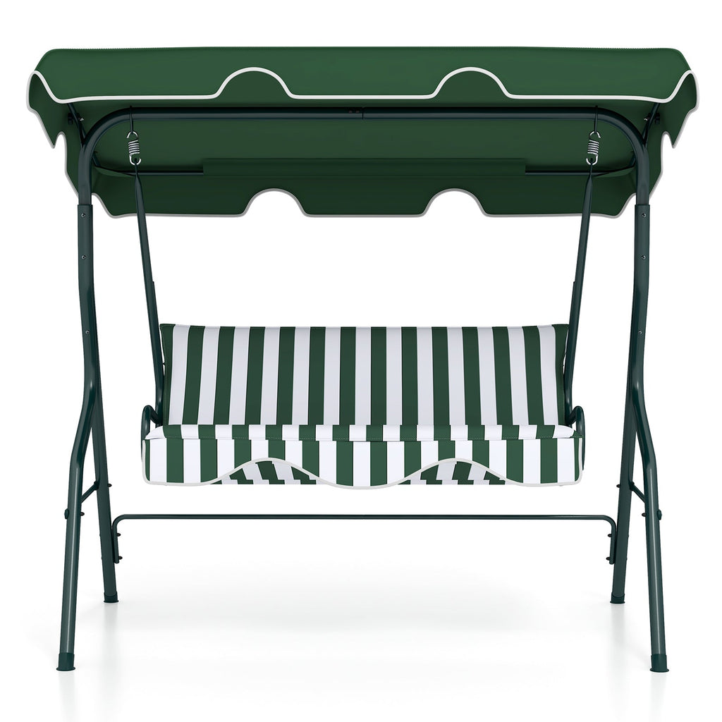 3 Seat Outdoor Patio Canopy Swing with Cushioned Steel Frame-Blue