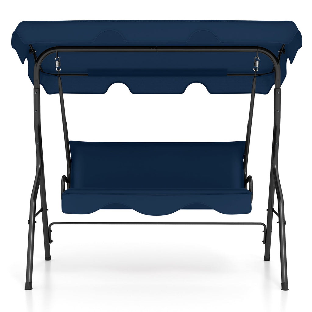3 Seat Outdoor Patio Canopy Swing with Cushioned Steel Frame-Blue