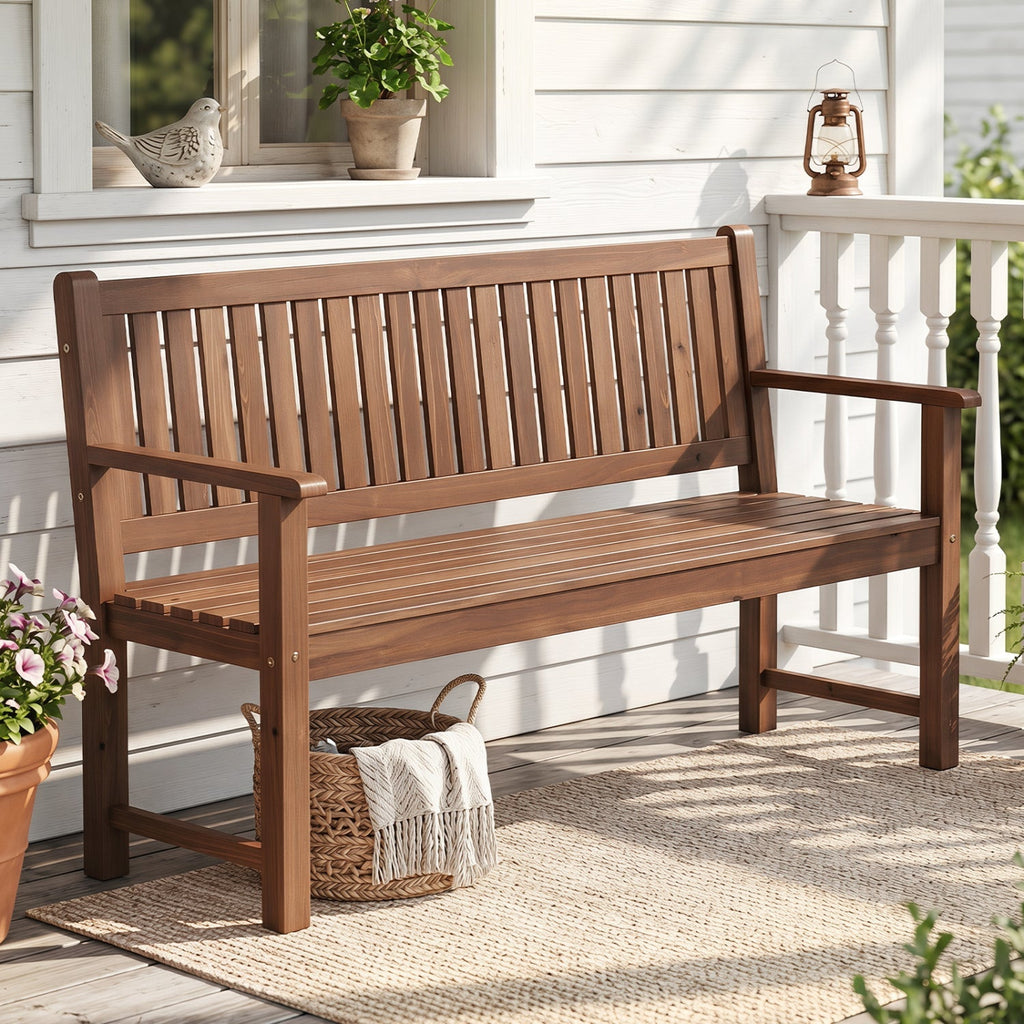 3-Seater Wooden Garden Bench with Backrest, 59 Inch