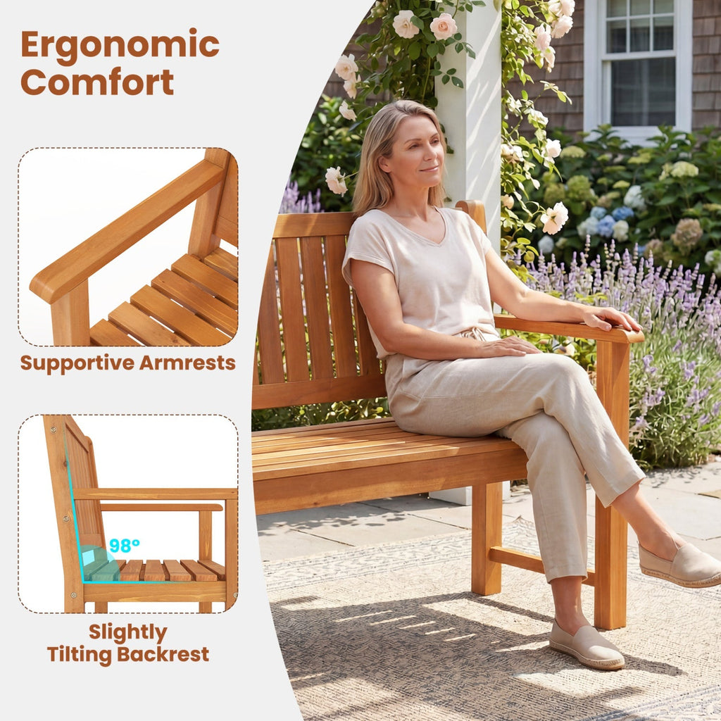 3-Seater Wooden Garden Bench with Backrest, 59 Inch