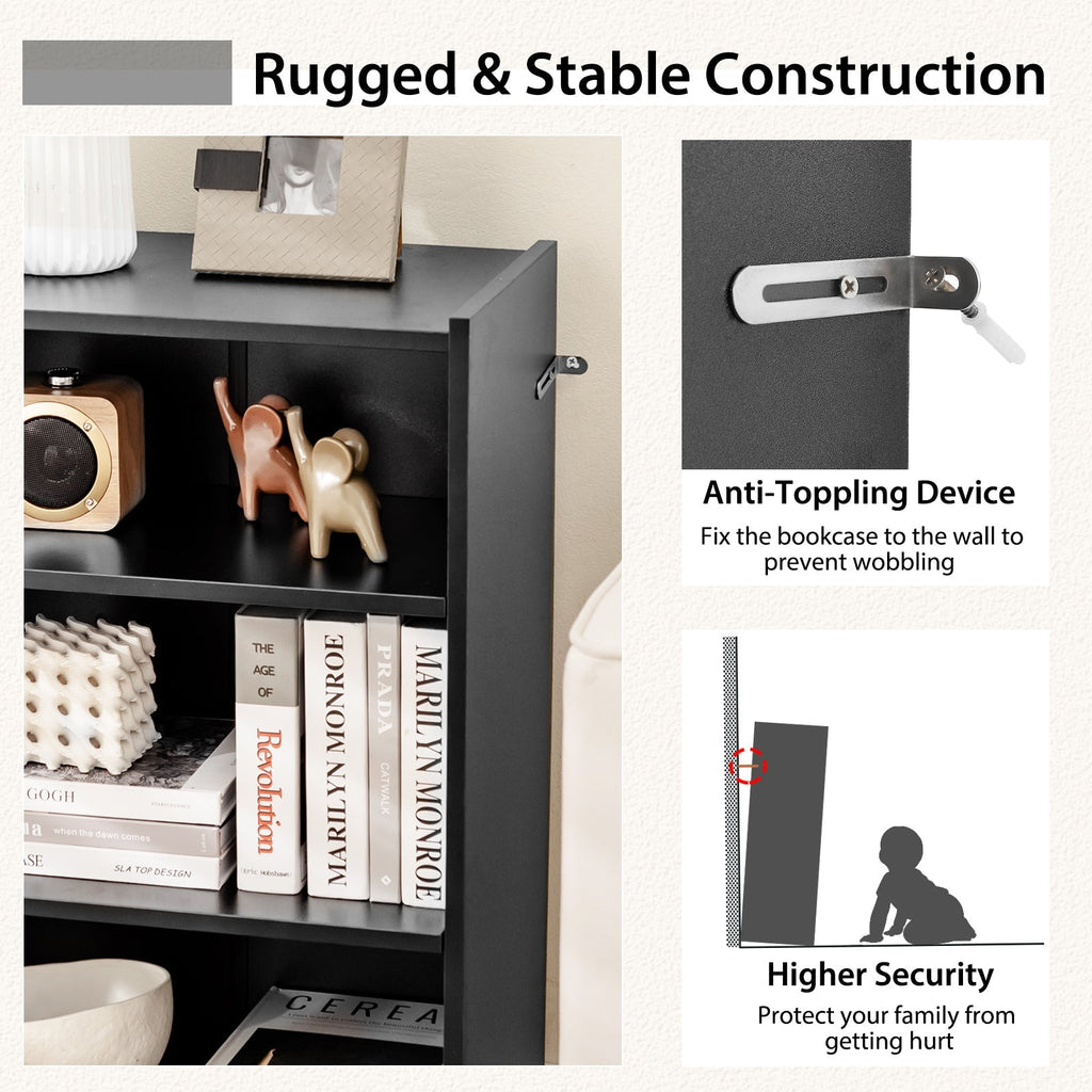 3-Tier Bookcase Open Display Rack Cabinet with Adjustable Shelves