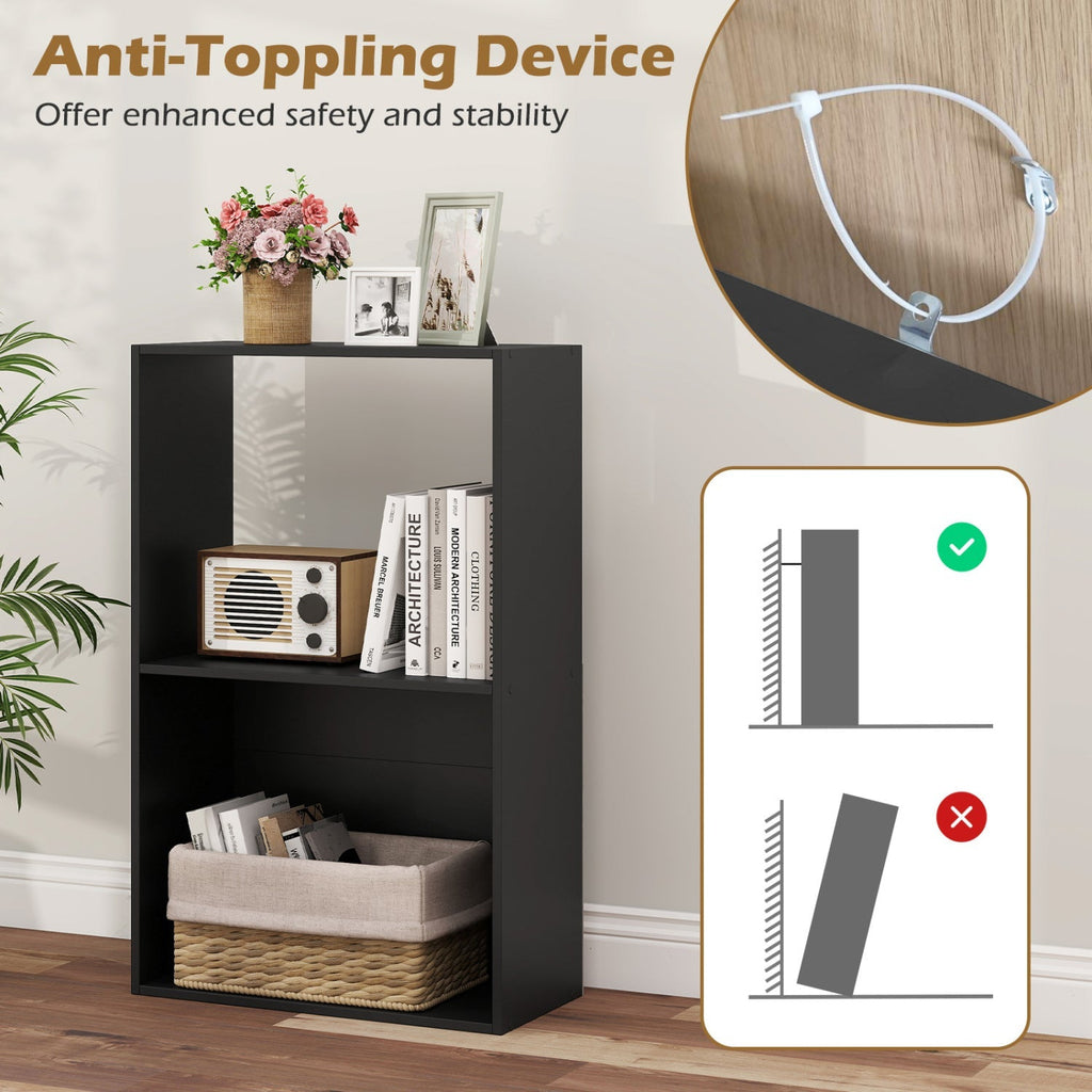 3-Tier Bookshelf with Open Storage Compartments