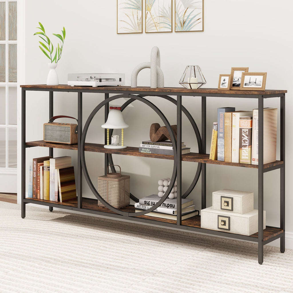 3-Tier Console Table with Faux Marble Top and Storage Shelves for Hallway Living Room