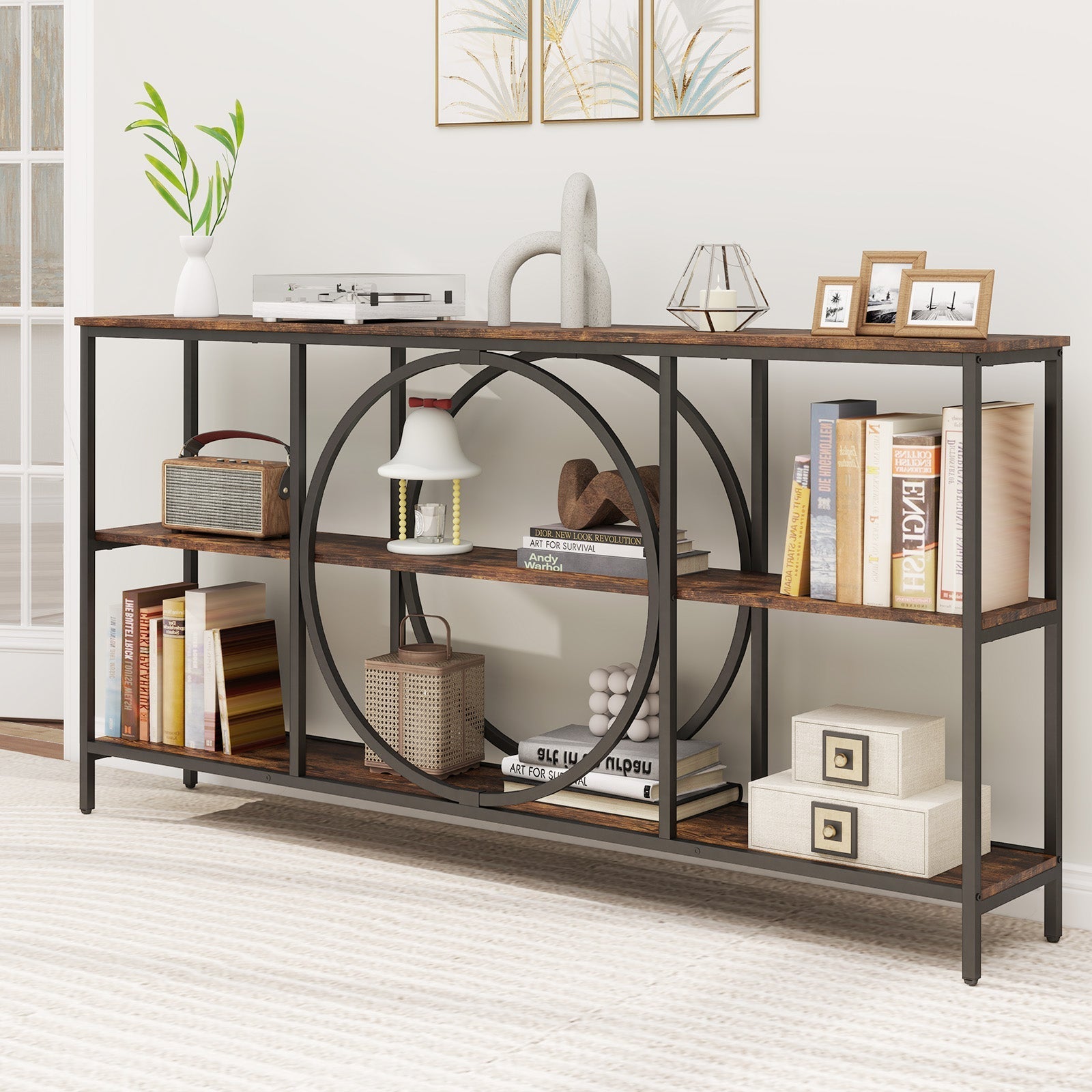 3-Tier Console Table with Faux Marble Top and Storage Shelves for Hallway Living Room