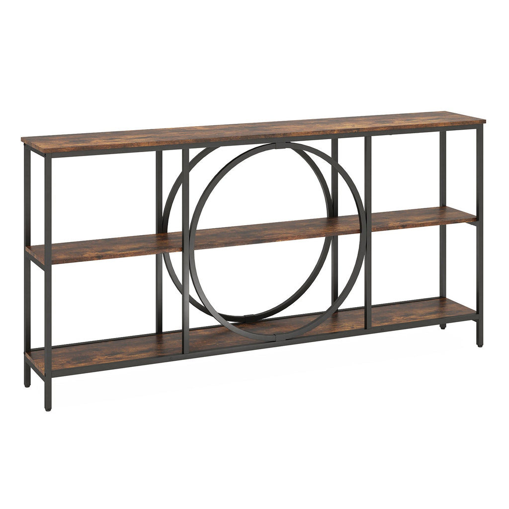 3-Tier Console Table with Faux Marble Top and Storage Shelves for Hallway Living Room