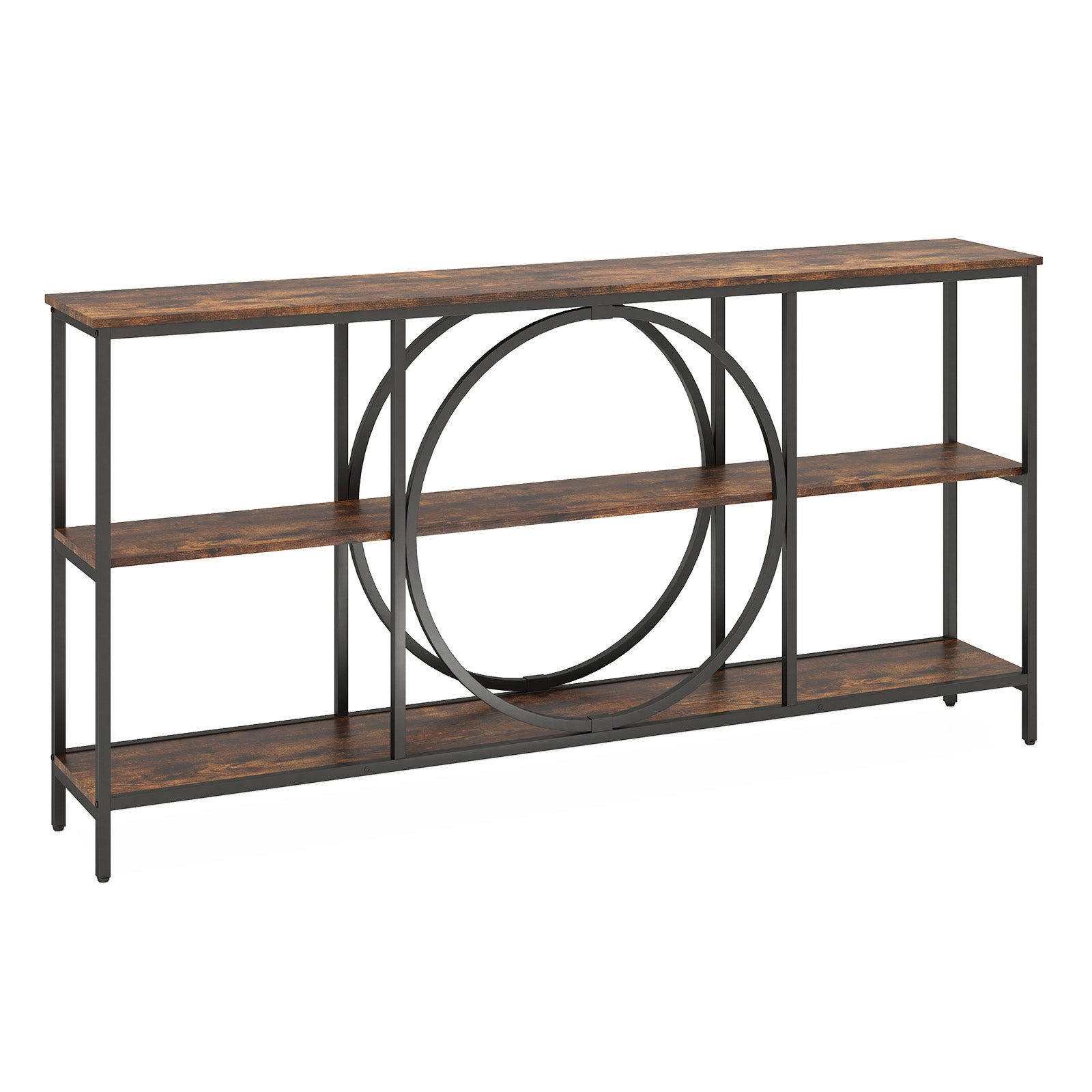 3-Tier Console Table with Faux Marble Top and Storage Shelves for Hallway Living Room