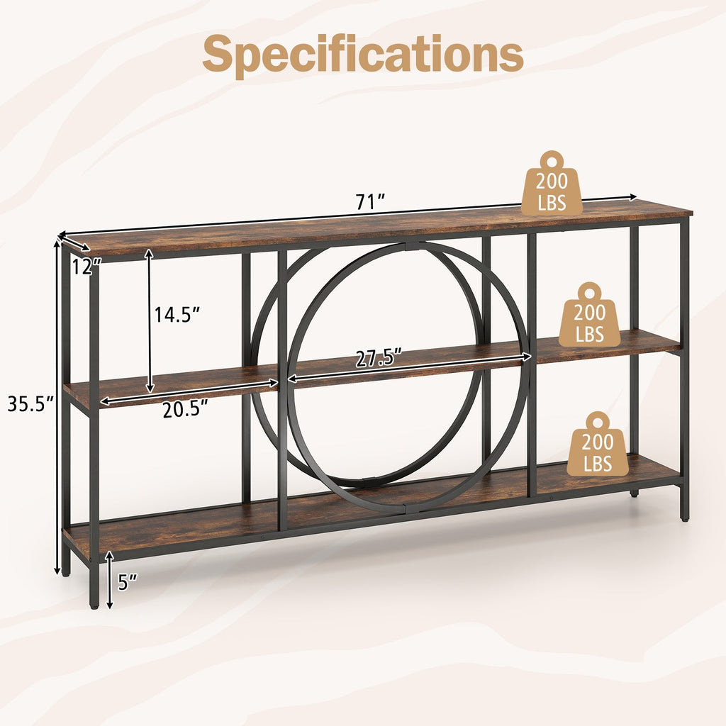 3-Tier Console Table with Faux Marble Top and Storage Shelves for Hallway Living Room
