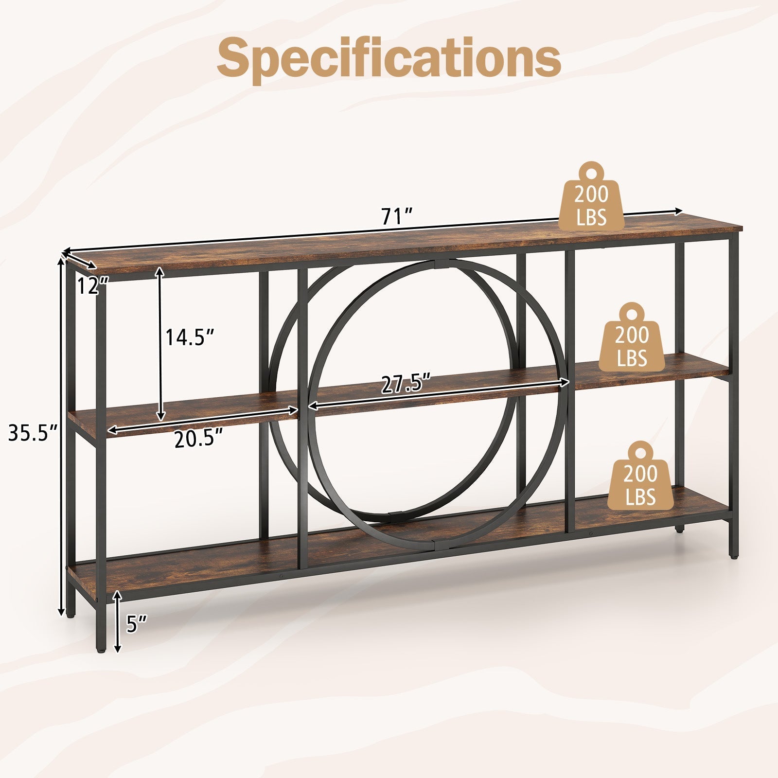 3-Tier Console Table with Faux Marble Top and Storage Shelves for Hallway Living Room