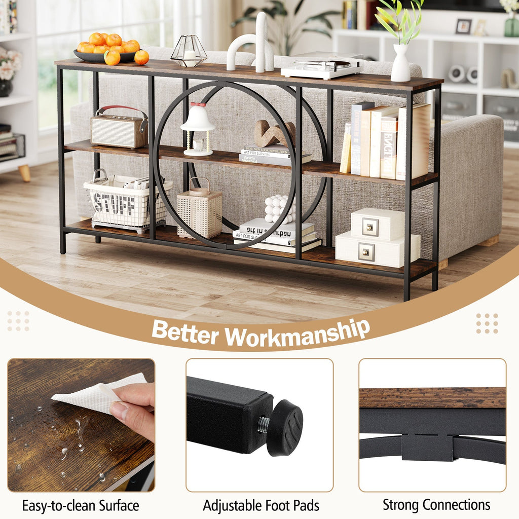 3-Tier Console Table with Faux Marble Top and Storage Shelves for Hallway Living Room
