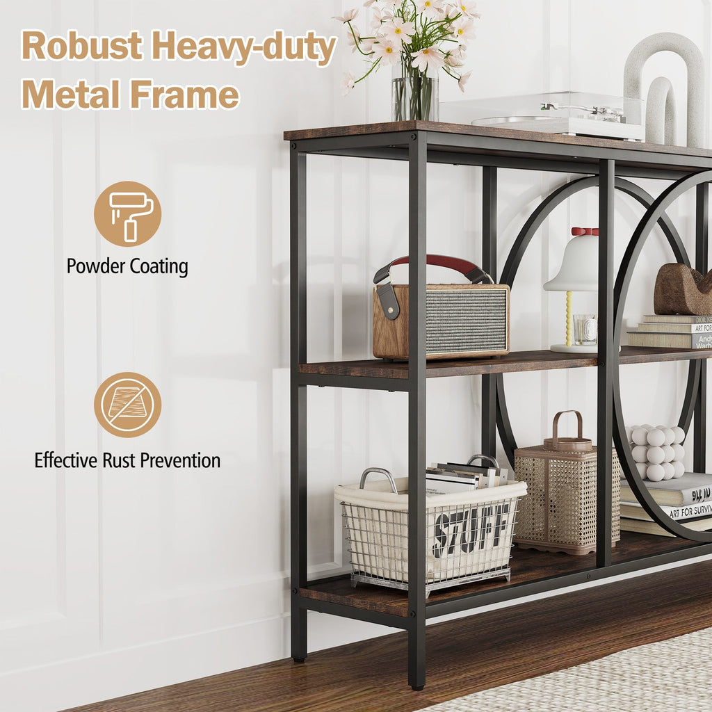 3-Tier Console Table with Faux Marble Top and Storage Shelves for Hallway Living Room