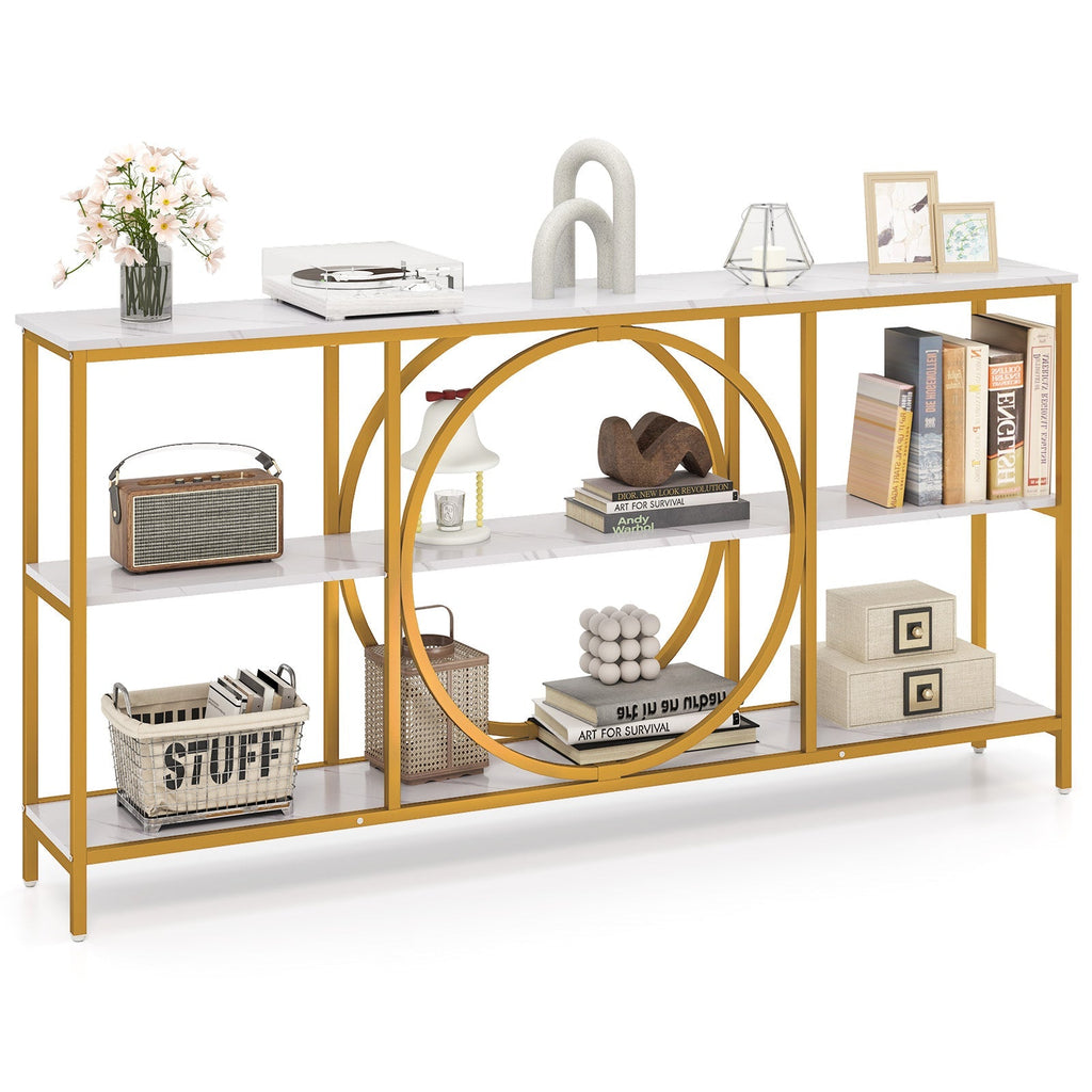 3-Tier Console Table with Faux Marble Top and Storage Shelves for Hallway Living Room