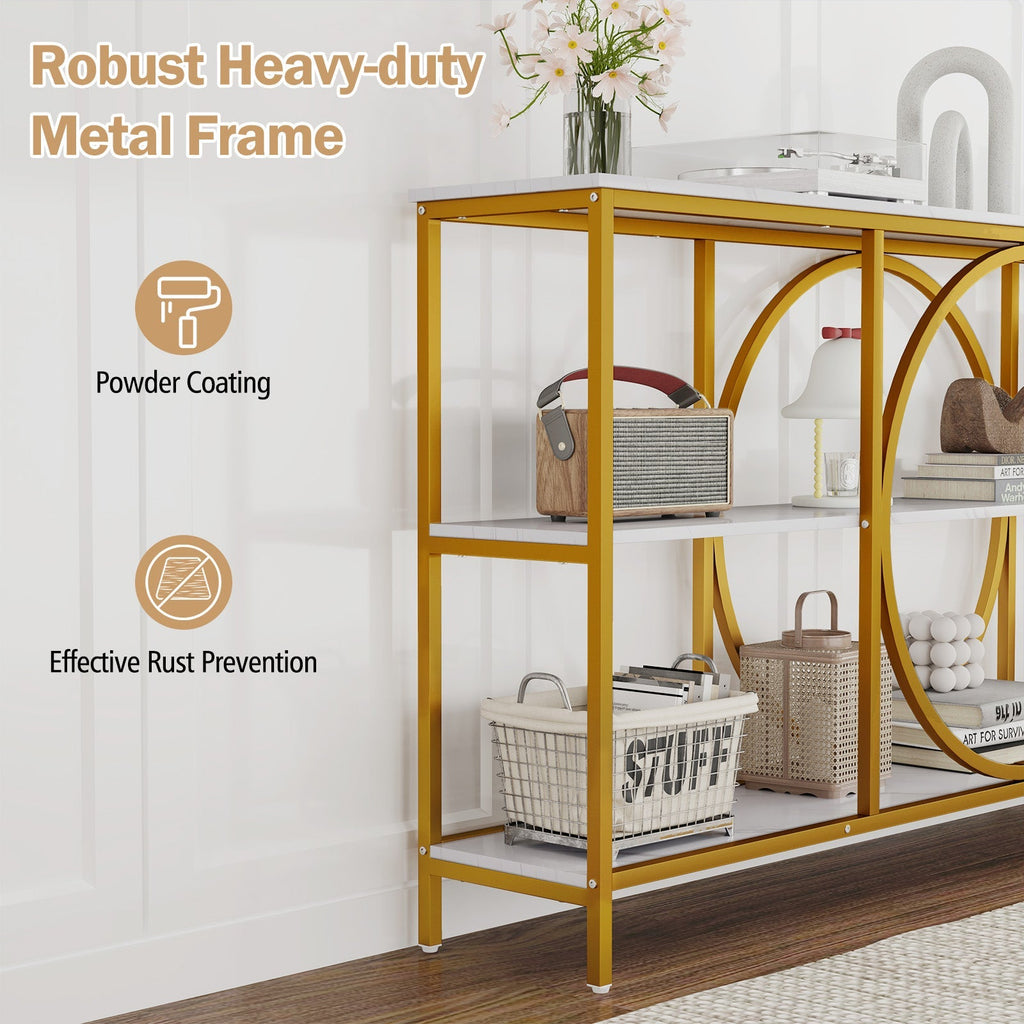 3-Tier Console Table with Faux Marble Top and Storage Shelves for Hallway Living Room