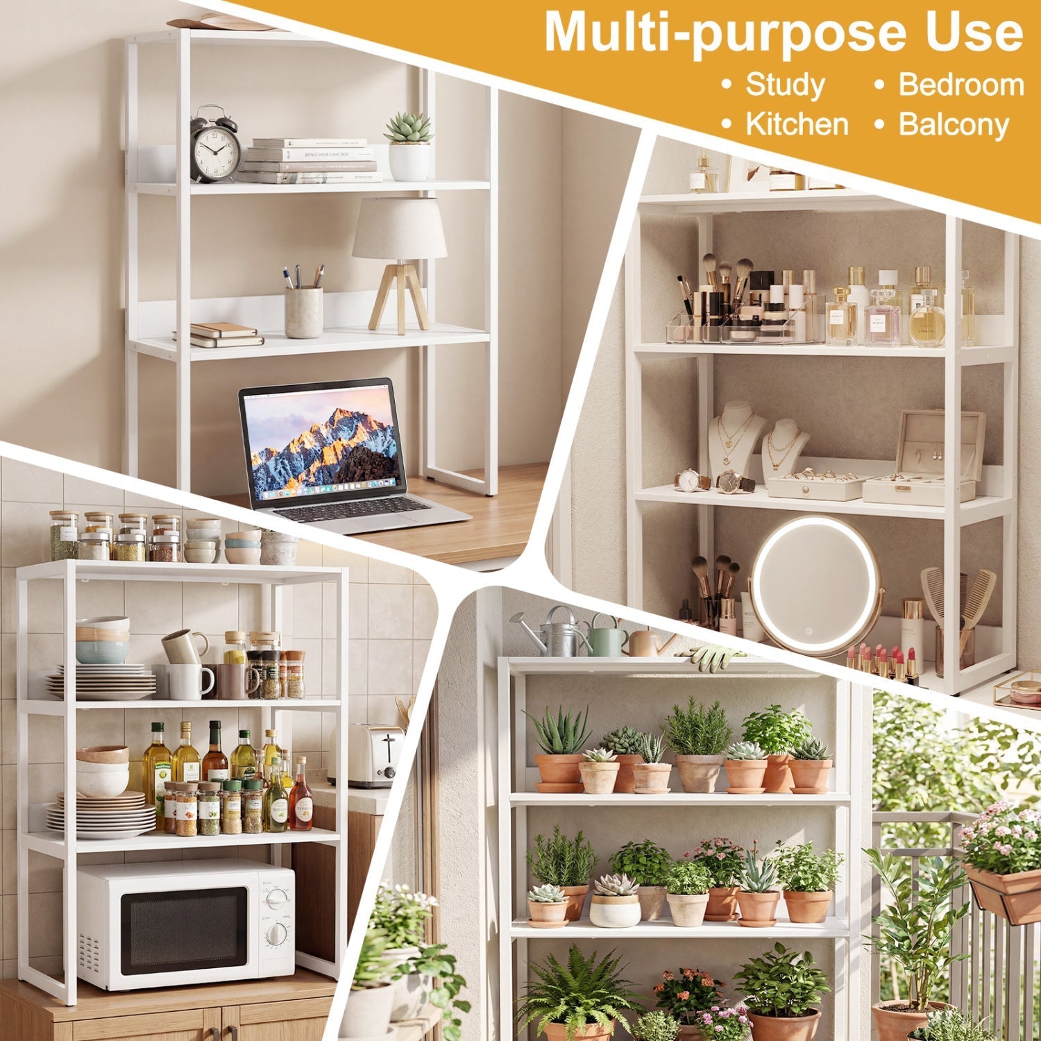 3-Tier Countertop Storage Hutch with Open Shelves