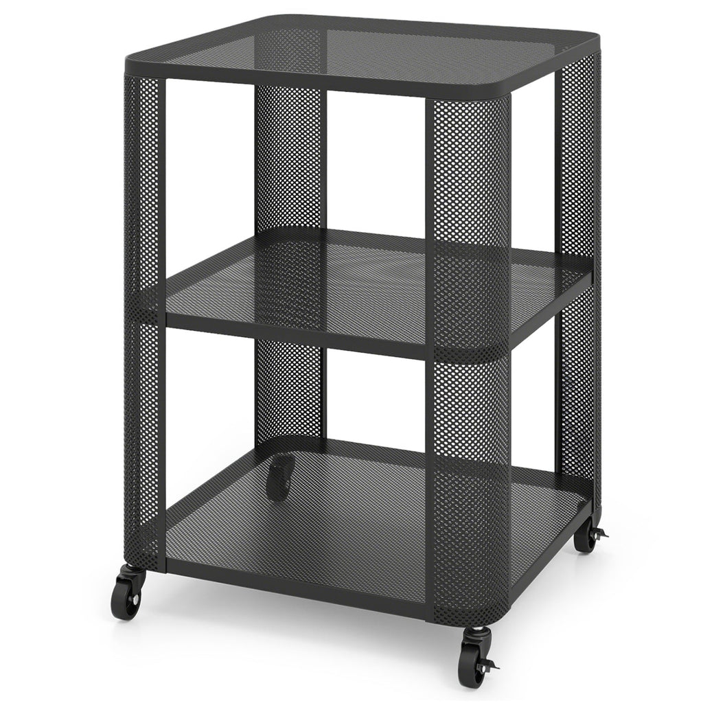 3-Tier End Table with Wheels Rolling Side Table with Open Storage Shelves