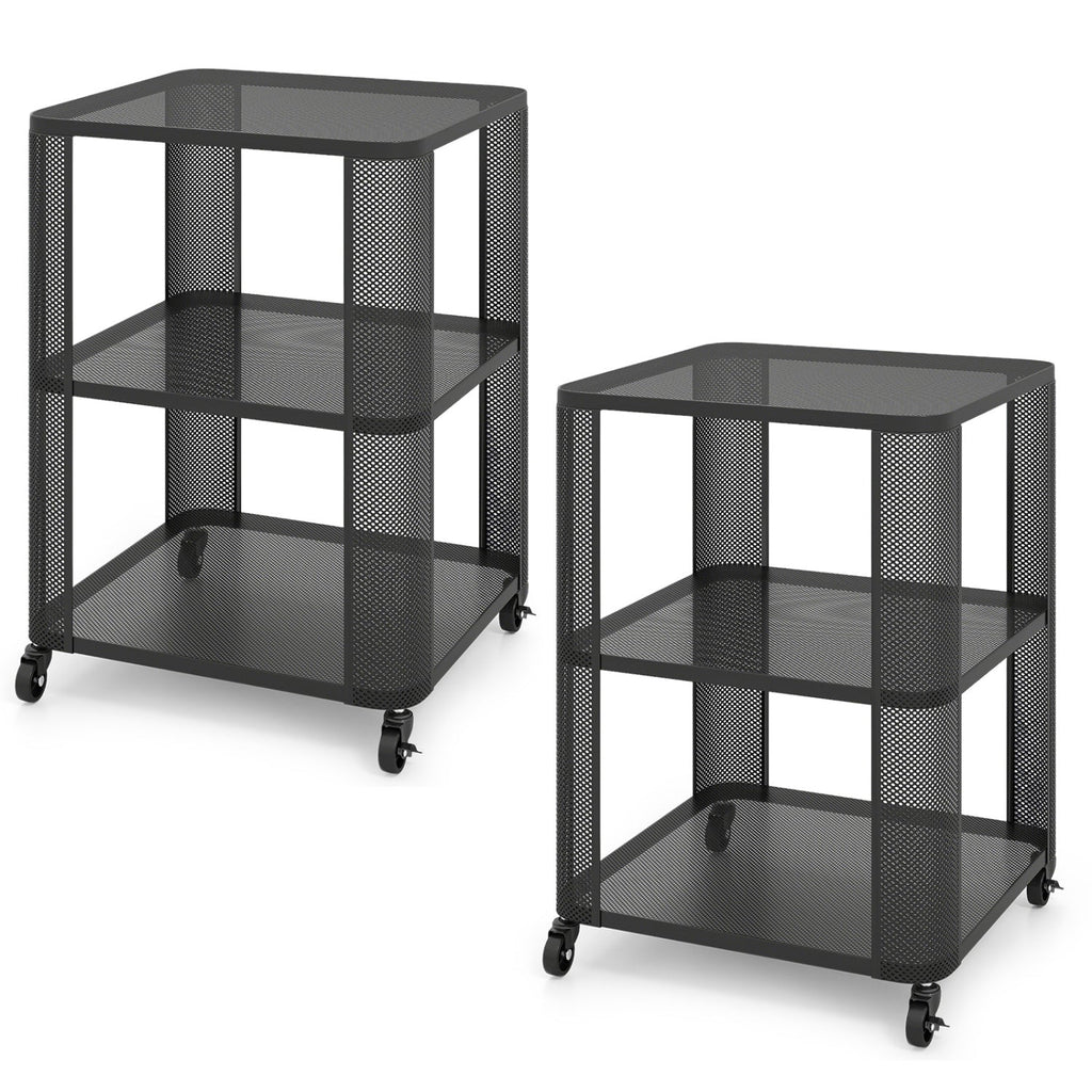 3-Tier End Table with Wheels Rolling Side Table with Open Storage Shelves
