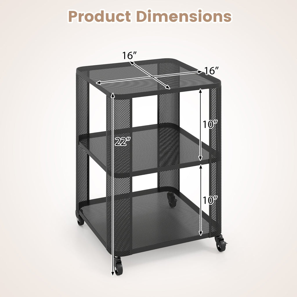 3-Tier End Table with Wheels Rolling Side Table with Open Storage Shelves
