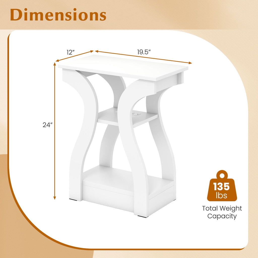 3-Tier End Tables with Charging Station Set of 2 with Open Storage Shelves