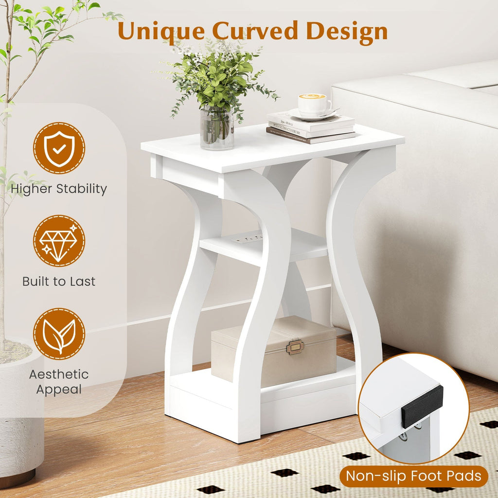 3-Tier End Tables with Charging Station Set of 2 with Open Storage Shelves