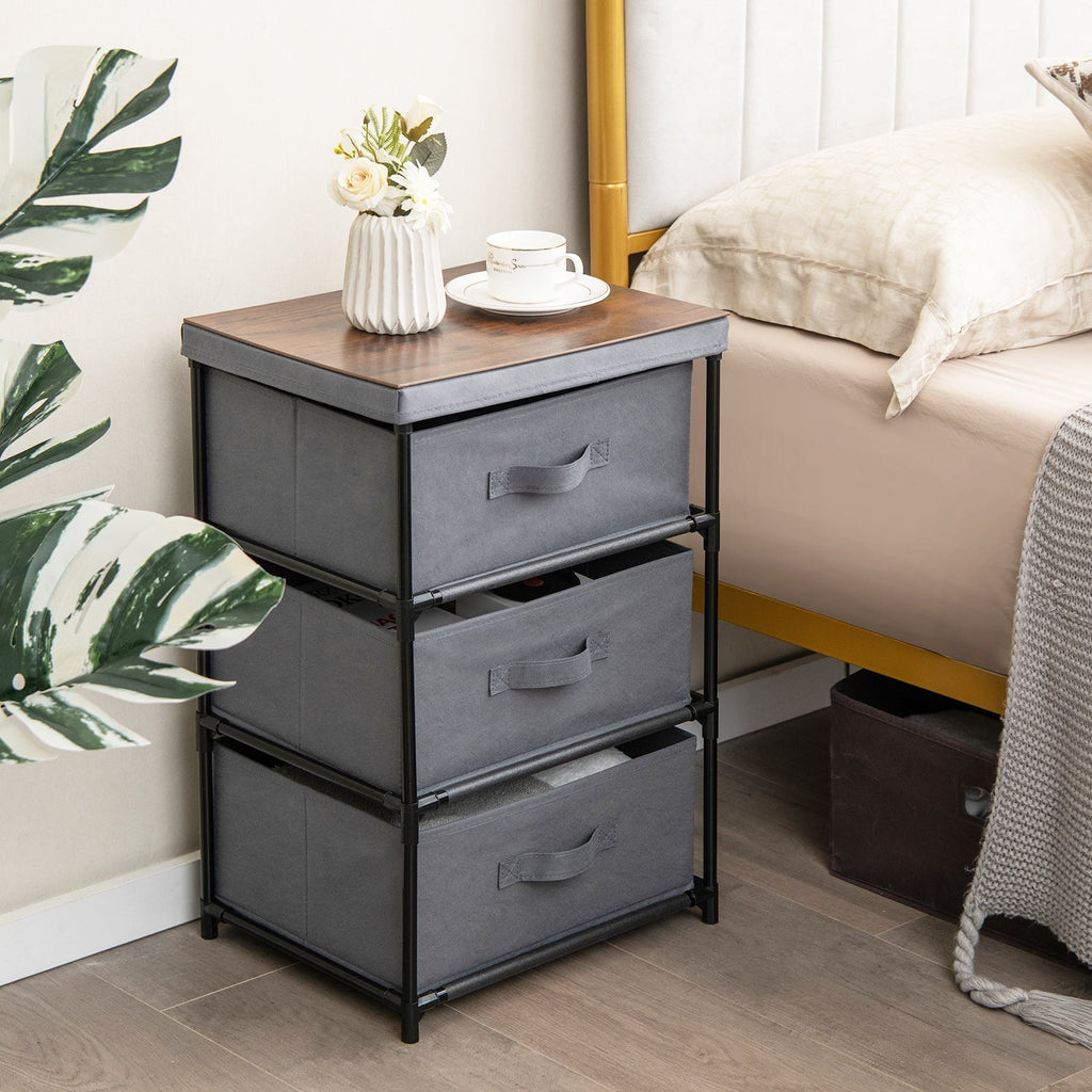 3-Tier Fabric Nightstand with Sturdy Metal Frame