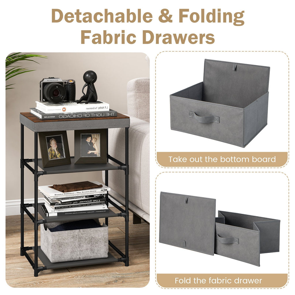3-Tier Fabric Nightstand with Sturdy Metal Frame