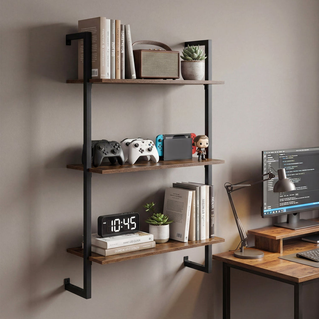 3-Tier Floating Wall Shelf - Rustic Brown