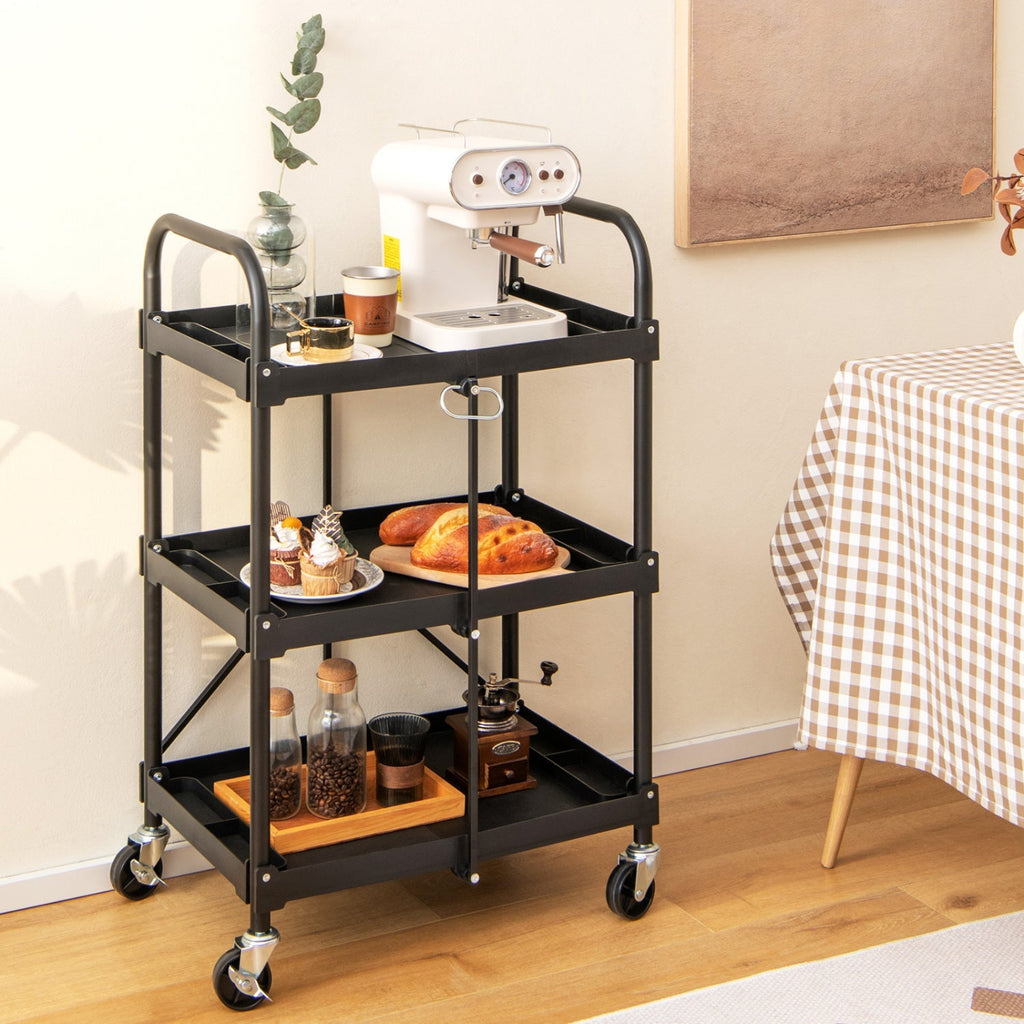 3-Tier Folding Utility Cart with Wheels - Heavy Duty