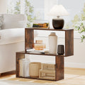 3-Tier Geometric Bookshelf Freestanding Wooden Bookcase with 2 Cubic Compartments-Brown
