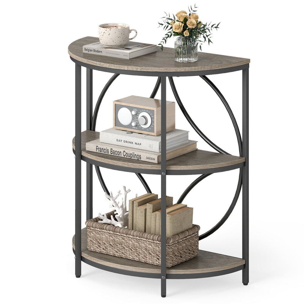 3-Tier Half Round End Table with Study Metal Frame for Living Room