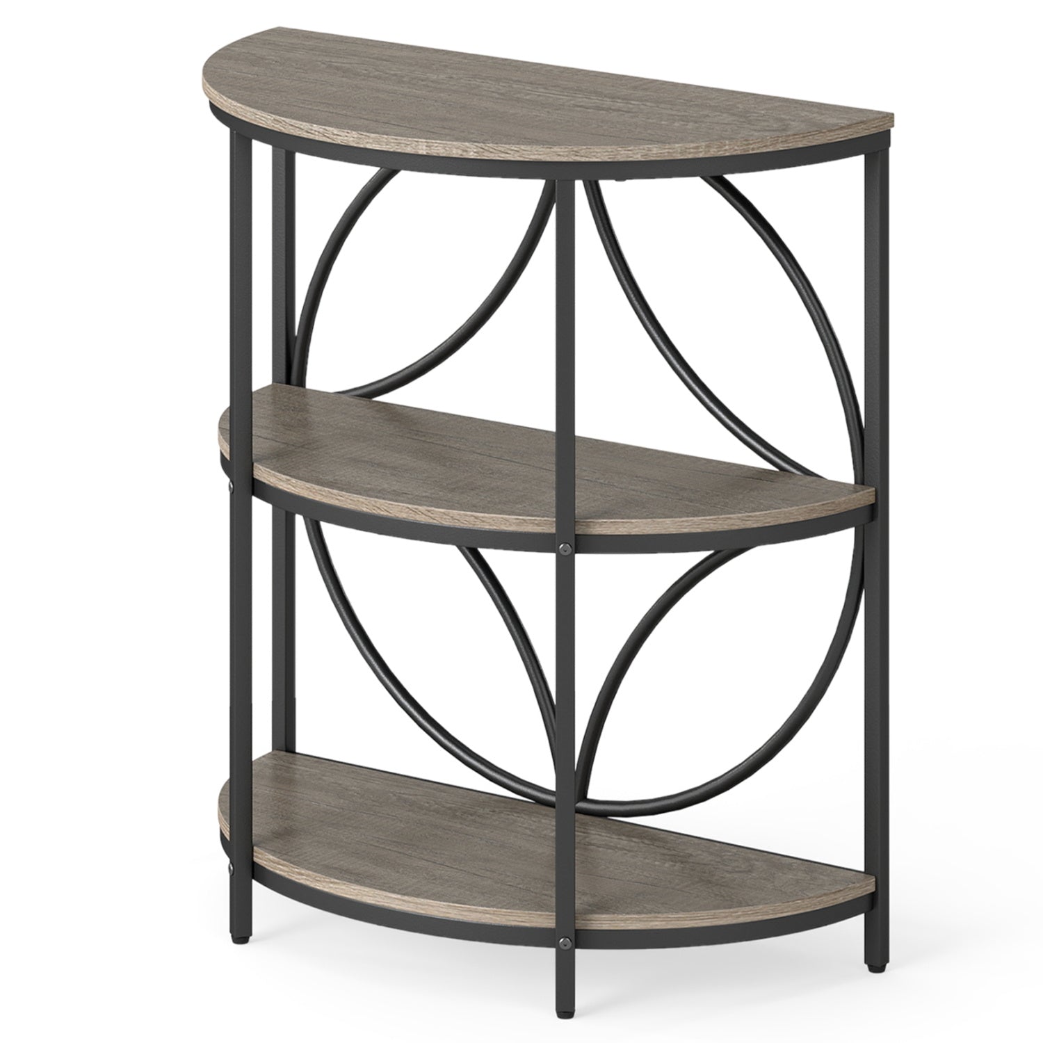3-Tier Half Round End Table with Study Metal Frame for Living Room